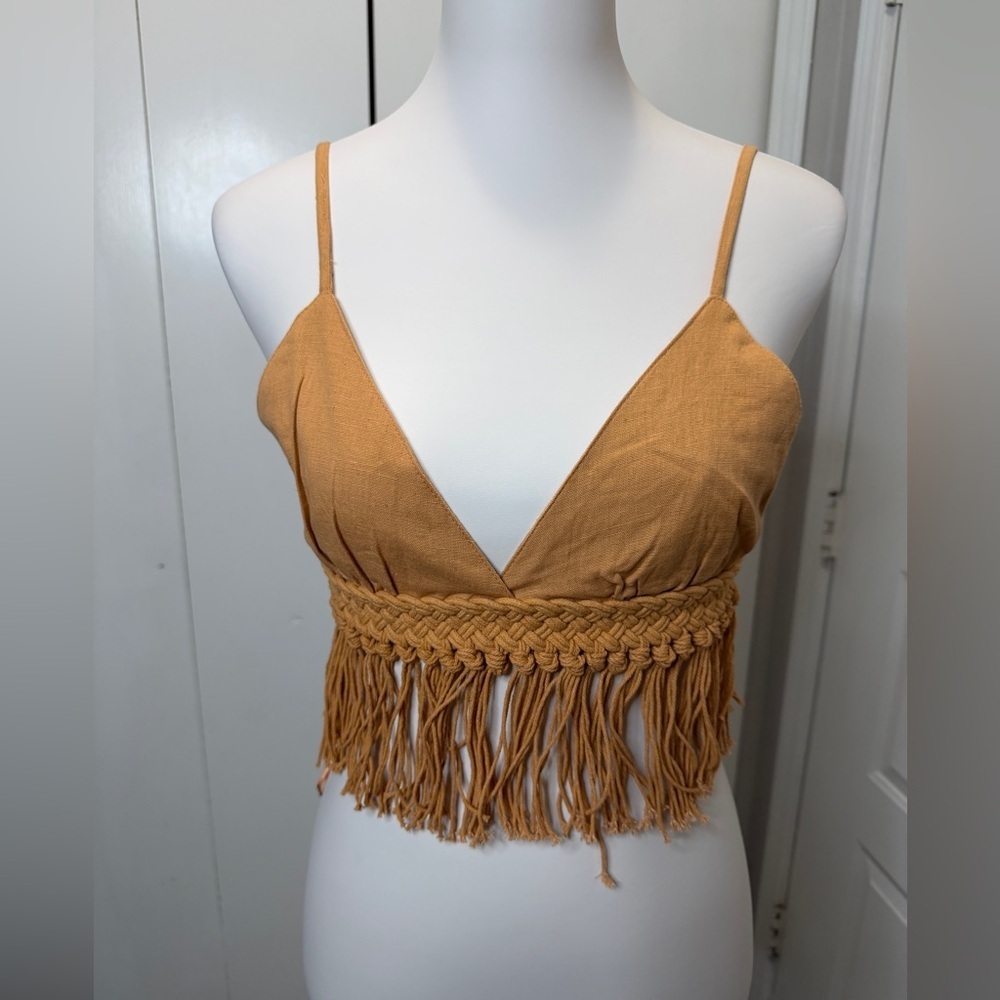 Sage Tan Fringe Crop Top